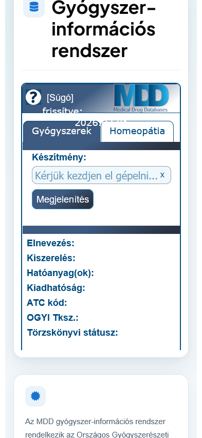 MDD gyógyszer-adatbázis mobiltelefonon