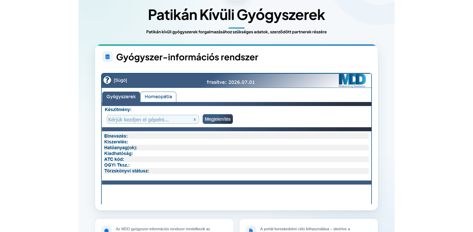 MDD gyógyszer-adatbázis laptopon